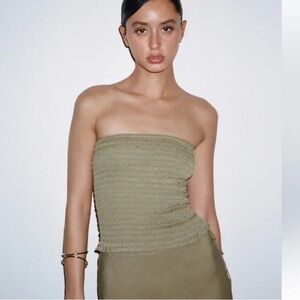 Realisation Par Tara khaki green Olive Green ruched sleeveless Top